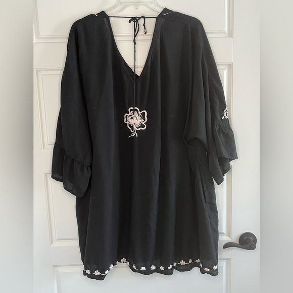 Soft Surroundings Embroidered Kaftan Womens Plus Size Black Boho Chic Cover Up - Picture 5 of 12